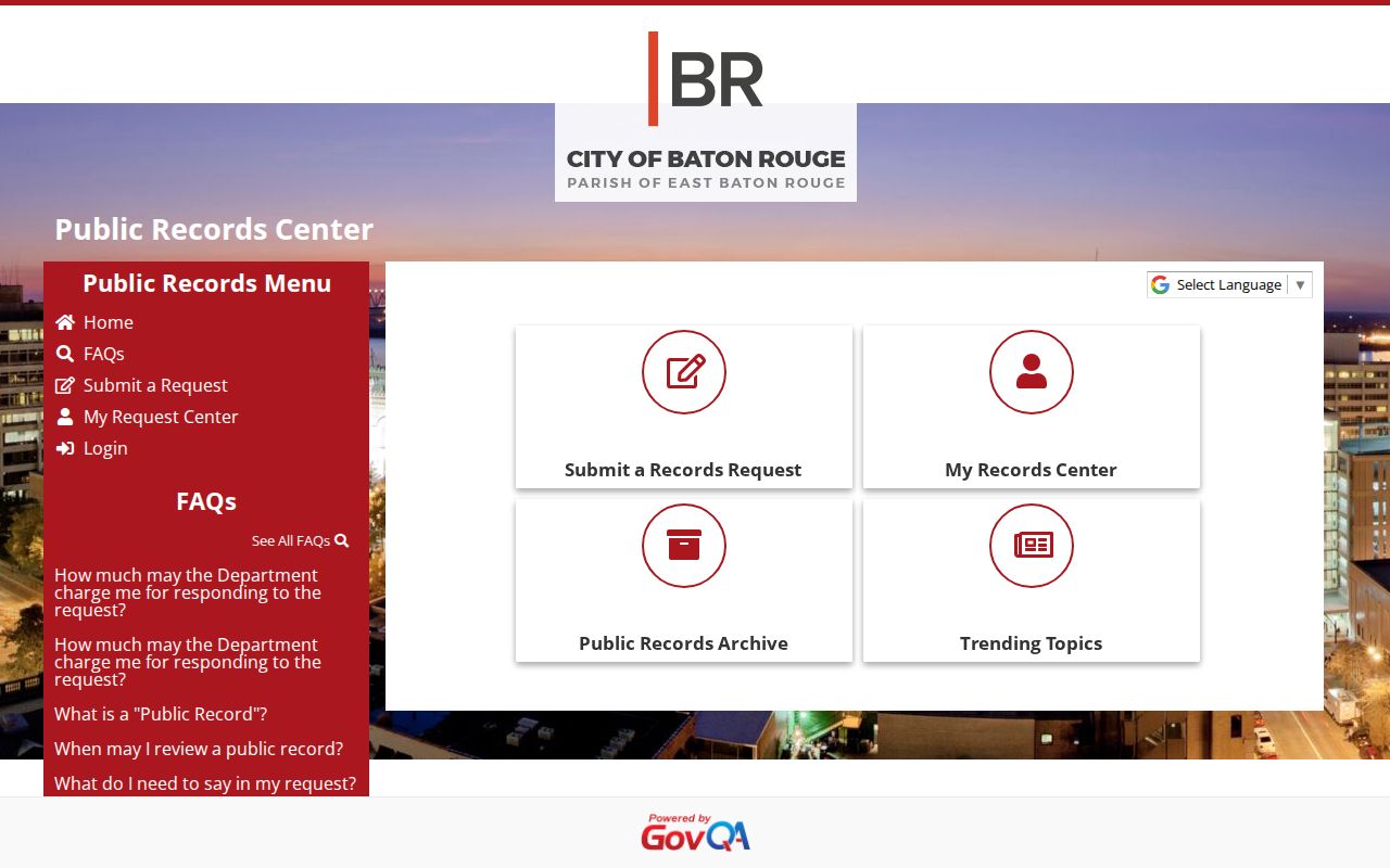 Baton Rouge police arrest record request page