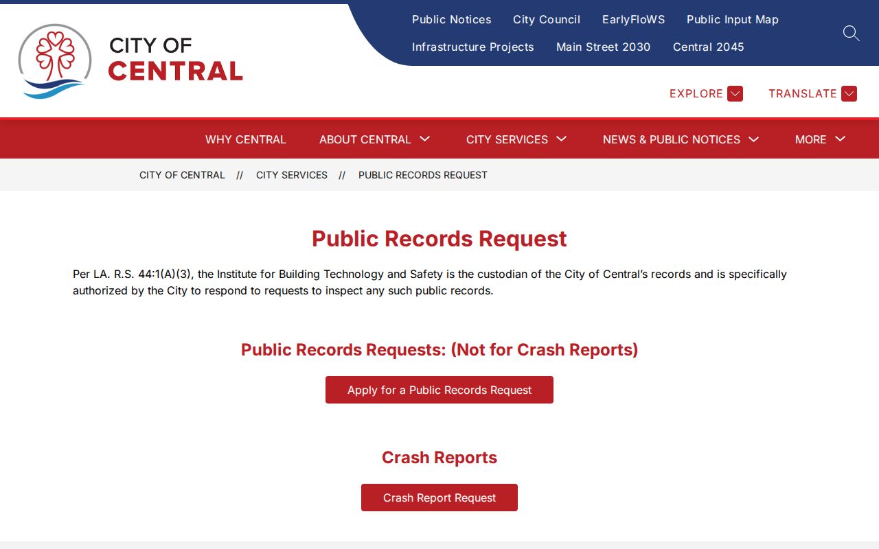 Central police arrest records public request page