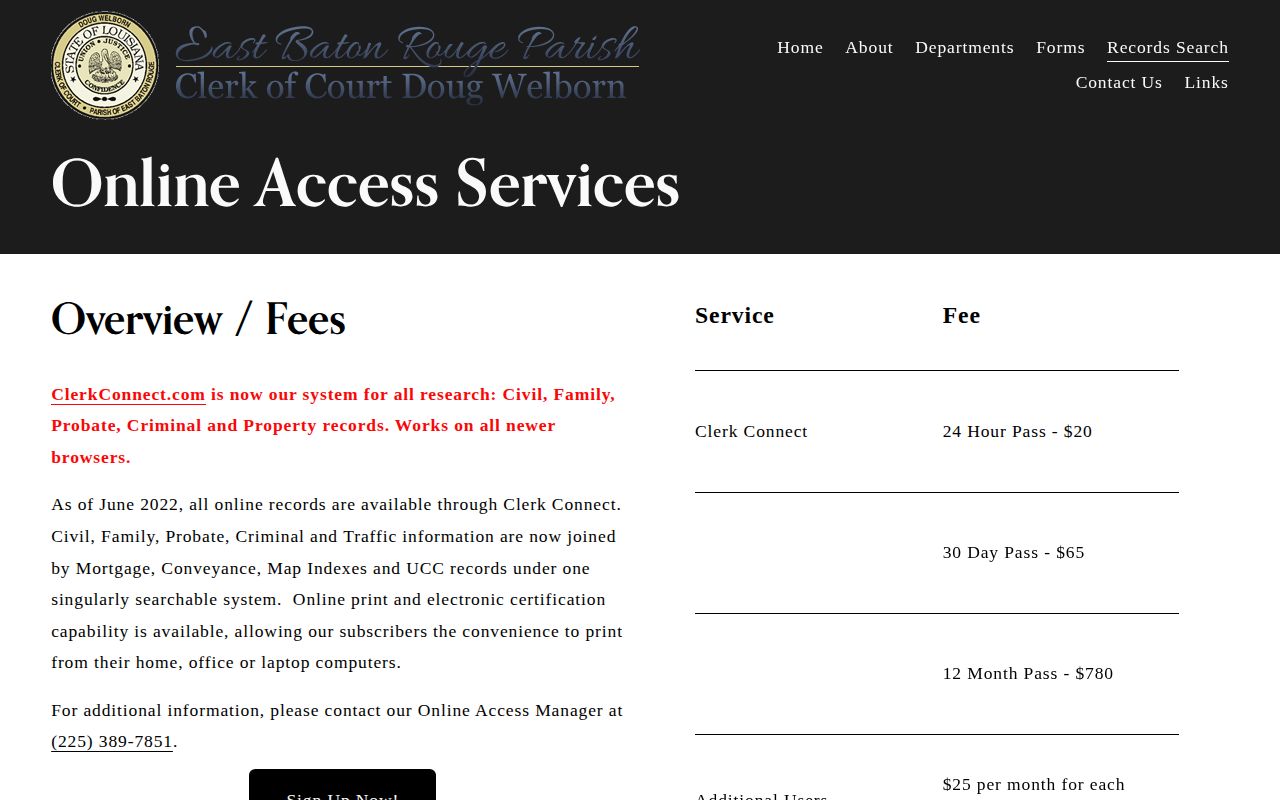 East Baton Rouge Clerk criminal records access